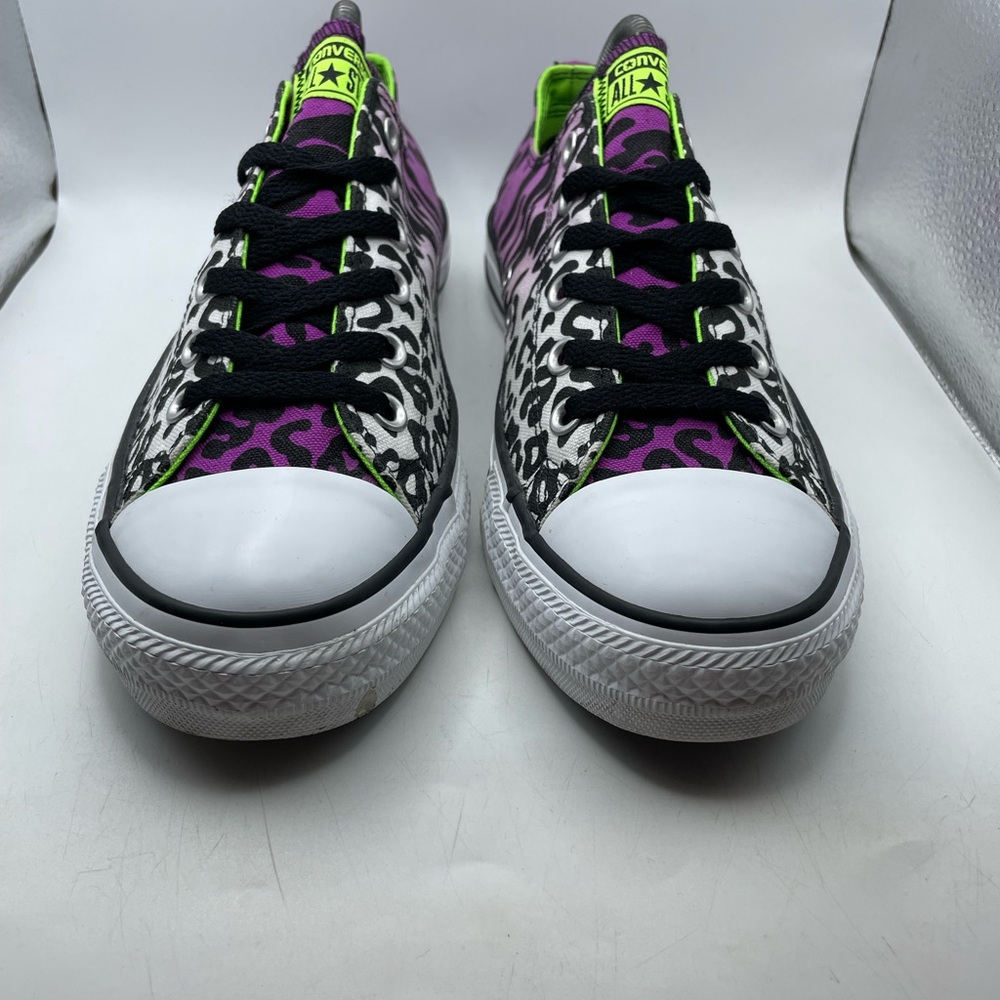 Converse Low Top Sneakers Purple Black White with Lime Green Accents - Picture 4 of 9